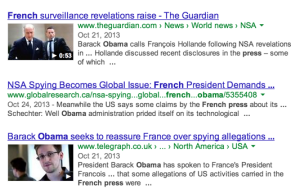 recent headlines about US spying in Europe, particularly France - Nov 2013